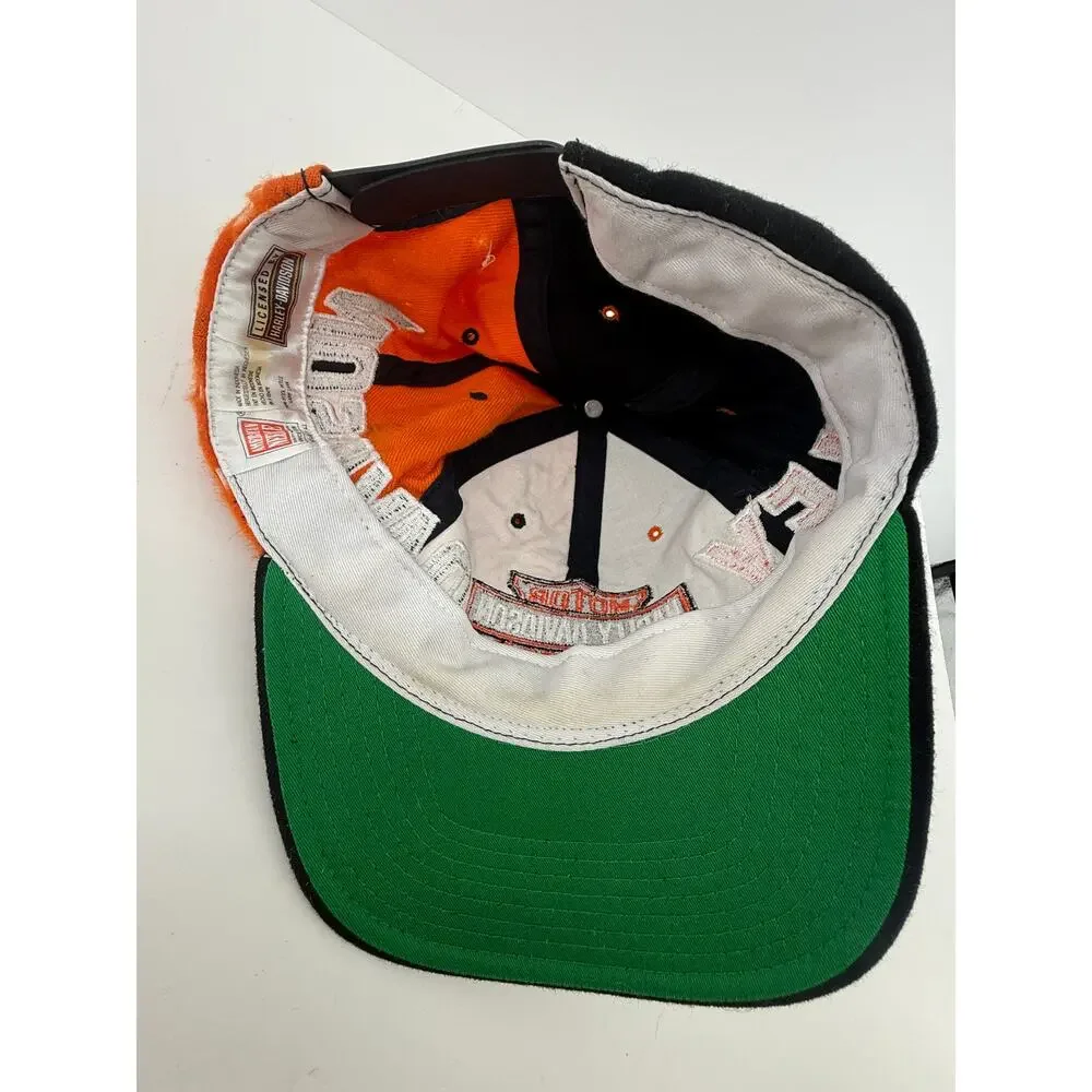 Harley Davidson Vintage 90s Snapback Hat Distressed Biker Orange Black Wool READ